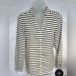 The Limited Extra Small Long Sleeve Black & White Striped Career Blouse